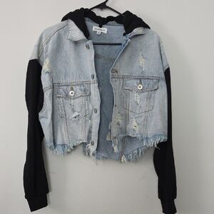 Dance & Marvel Blue and Black Cropped Jean Jacket